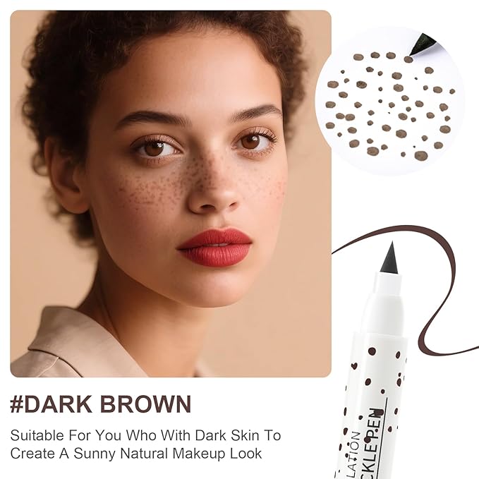 2 Pcs Freckle Pen Set, Natural Lifelike Faux Freckles Pen Waterproof, Long - Lasting and Quick Dry, Create Natural Sunkissed Skin Makeup for Beginners or Professional (Dark Brown+Light Brown)