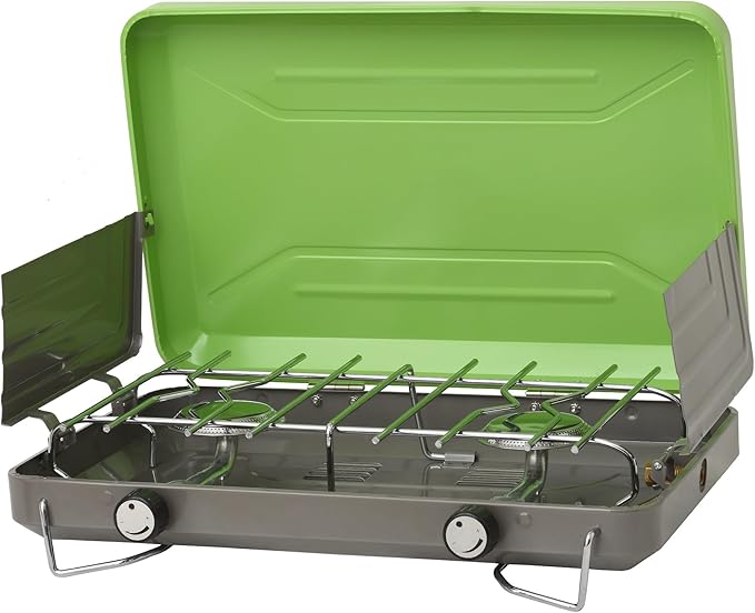 Flame King VT-101 2-Burner Portable Camping Stove Grill, Great for Outdoor Cooking, Backpacking, Compatible with 1LB Propa...