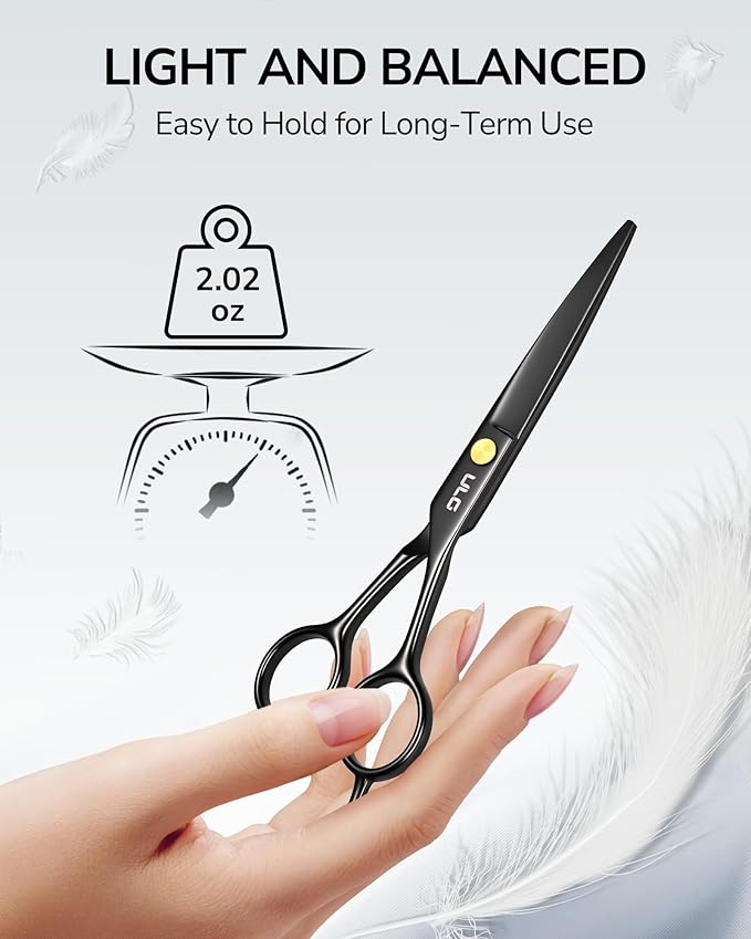 ULG Hair Cutting Scissors Professional Salon Shears 6.5-Inch Ultra Sharp Barber Scissors with PU Leather Case, Left/Right Symmetrical, Stainless Steel Haircut Scissors for Men, Women, Salon & Home Use