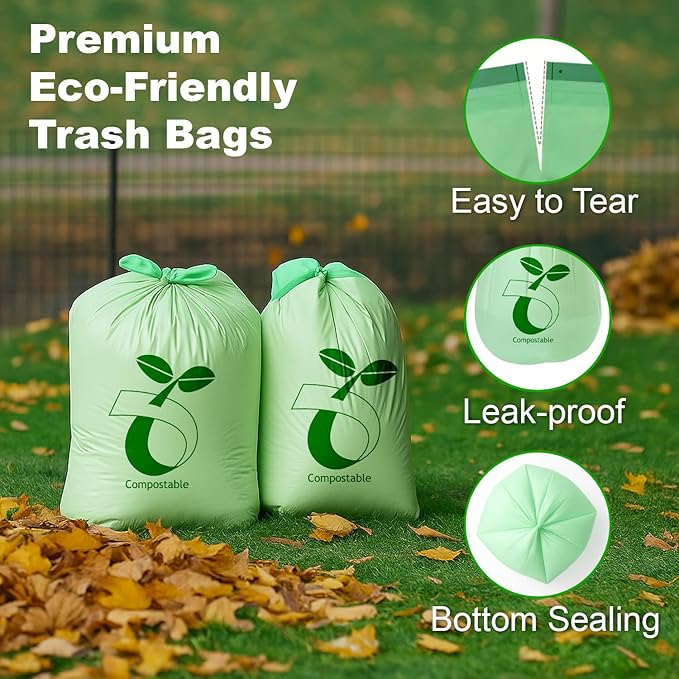 Compostable Trash Bags – 30 gallon 25 Pack, Waste Bags, Nature-Friendly, Tear-Resistant, Odor-Free, Durable & Convenient