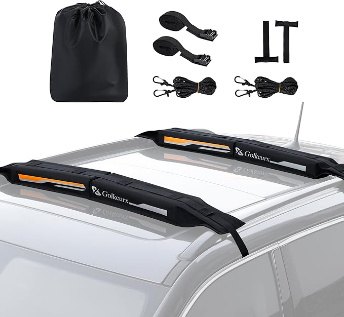 Golkcurx Universal Soft Roof Rack Pads for Kayak,Surfboard, SUP, Canoe, Snowboard with15FT Tie-Down Straps*2 and Storage B...