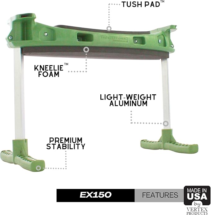 TheXceptional Kneelie with Tush Pad | Kneeling Bench for Gardening | Ergonomic Garden Stool Kneeler with Handles | Garden Kneelers for Gardeners | Made in USA by Vertex Products | Model EX152
