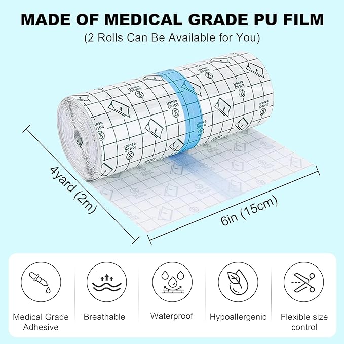 Tattoo Aftercare Bandage Autdor 2 Rolls 6"x 2 Yard Second Skin Tattoo Cover Up Patch Waterproof Tattoo Bandages Breathable Tattoo Cover Up Tape Transparent Tattoo Wrap for Tattoo Cover Protection Film