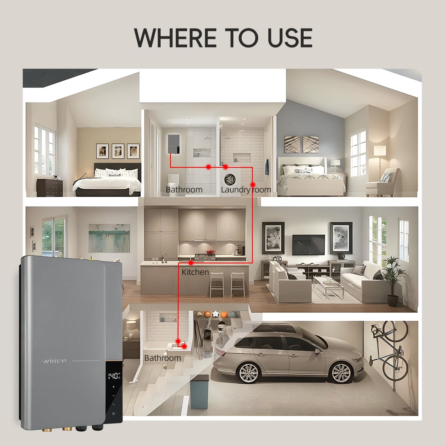WINTEMP Tankless Water Heater Electric 27kW 240V, Whole House Instant Hot Water, Up to 6.3 GPM, Digital Self-Regulating System, Space-Saving Wall Mount, ETL Certified