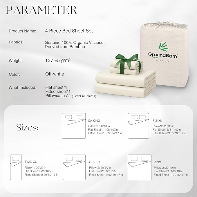 GroundBam Silver Infused Bed Sheets Set, (White,Twin XL)