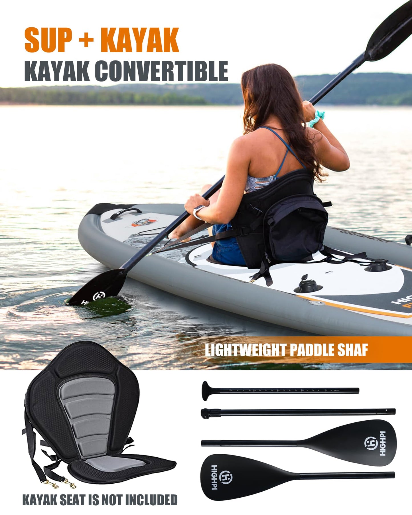Highpi 10'10'' Inflatable Stand Up Paddle Board for Youth and Adults – Wide Sup with Premium Accessories, Blow Up Paddleboard for Surfing, Fishing, Yoga & More