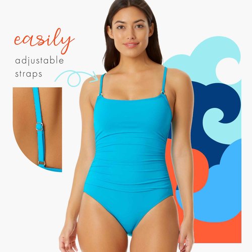 Anne Cole Women's Shirred Maillot Solid One-Piece Swimsuit, Stream Turquoise, 8