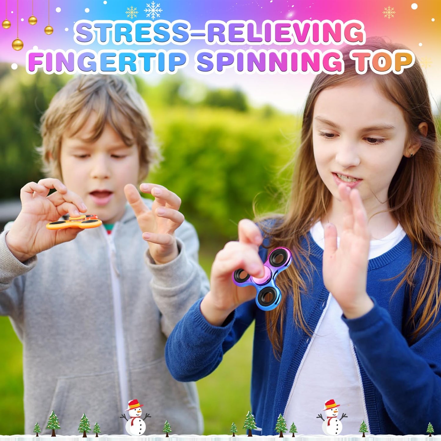 Fidget Spinner 2 Pack, Metal Fidget Spinners Christmas Fidget Toys for Kids - Stress Relief Hand Spinner for ADHD Christmas Autism Gifts, Stocking Stuffers Classroom Rewards for Boys Girls
