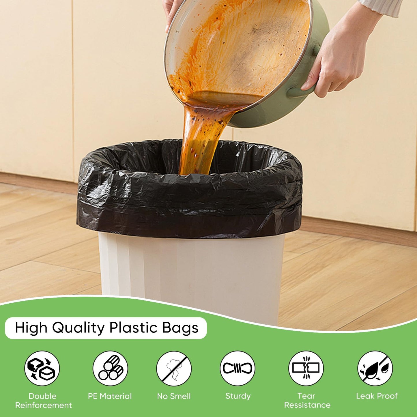 LainNeala Black Plastic Bags (11.5'x 6.5" x 21')(300Pack) with Handles - Shopping & Grocery Bags for Small Business & Restaurants in Bulk