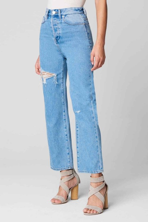 [BLANKNYC] Womens Five Pocket Ribcage Straight Leg with Rips Jeans, Bloom for You, 27 US