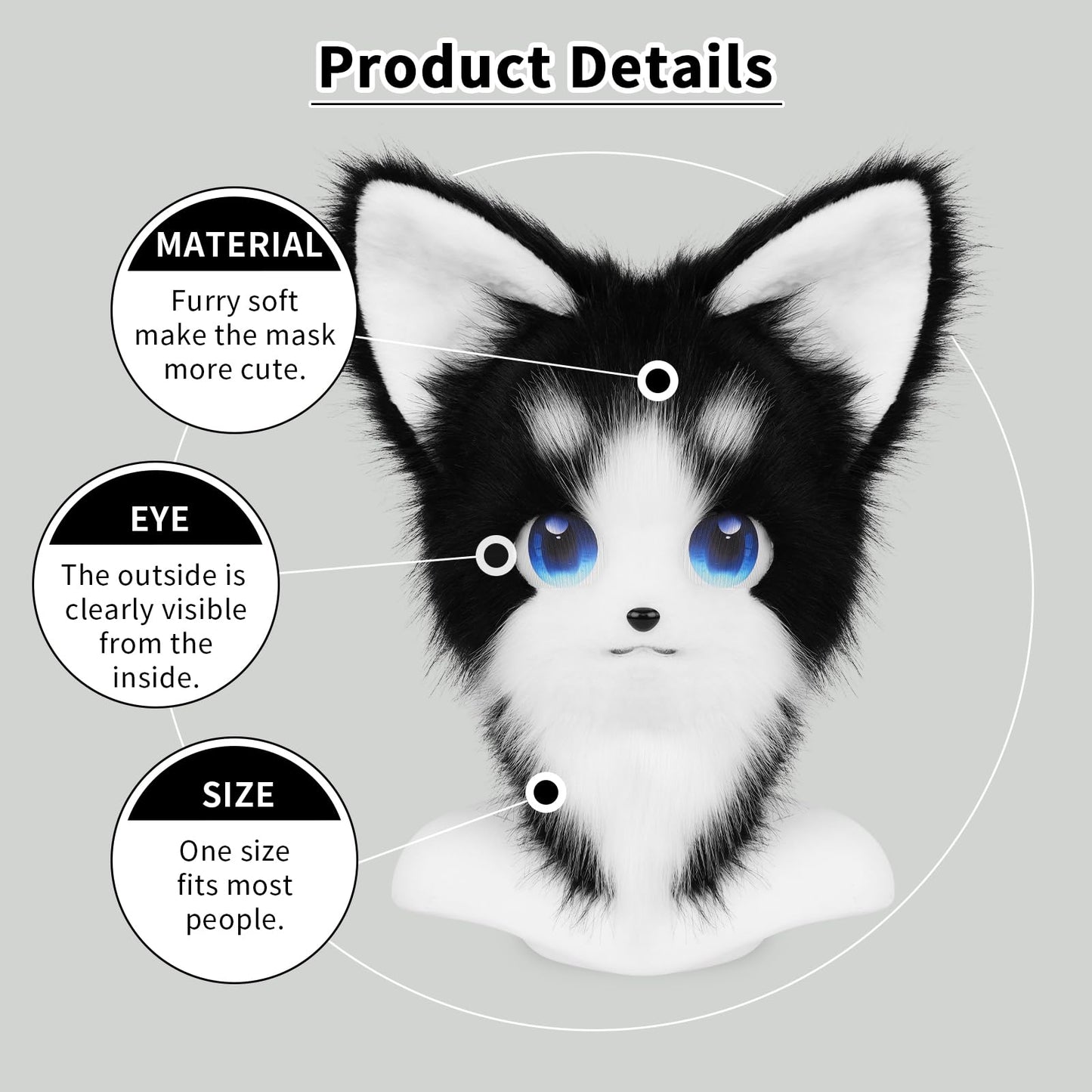 HAOAN Animal Furry Fursuit Head Mask Plush Cat Fox Mask Costume Props for Halloween Cosplay Party