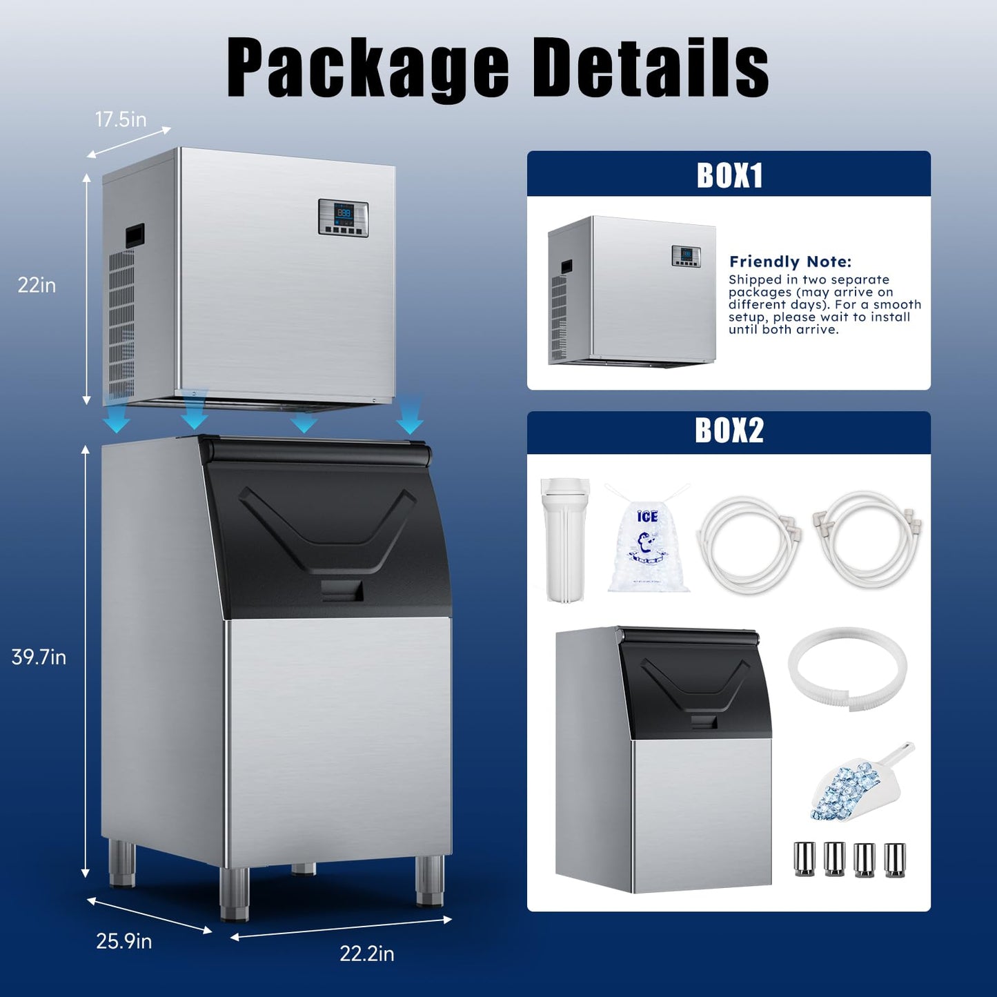 580 lbs/Day Commercial Ice Machine with 380 lbs Bin - Stainless Steel Industrial Commercial Ice Cube Maker w/Self-Cleaning & Timer for Bars, Restaurants