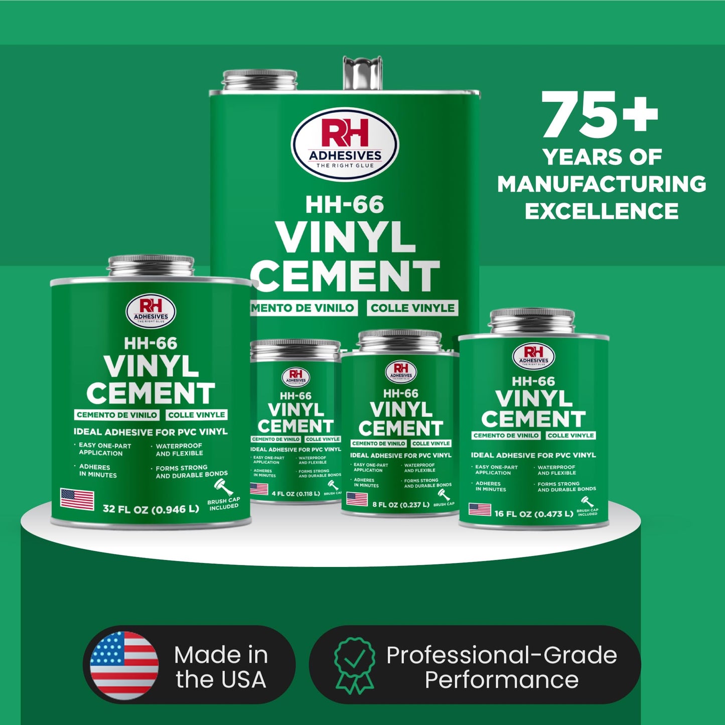 HH-66 Vinyl Cement, 4 oz. can - Vinyl Adhesive, Cement Glue, Repair Glue, Inflatables, Pool Liner, Tarps, Tents, Awnings, Mats, Covers, Waterproof, High Strength, Long Lasting, RH Adhesives
