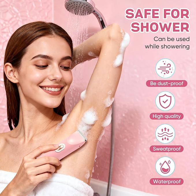 2 in 1 Women Electric Shaver Dual Head Bikini Trimmer for Women IPX7 Waterproof Wet & Dry Use Body Hair Trimmer and Facial Hair Remover for Bikini Underarm Leg Arm Body Face