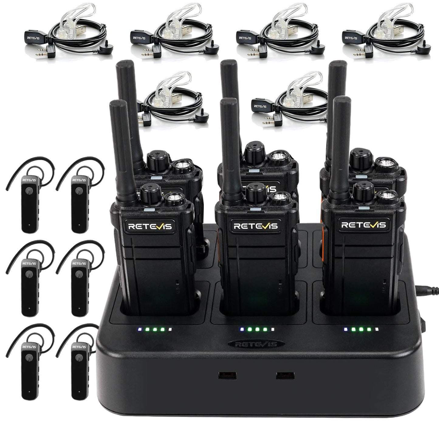 Retevis Rb37 Bluetooth Walkie Talkies,Bluetooth Two Way Radio Earpiece,Acoustic Tube Headset,Flashlight,2000 Mah&120H Standby,Si