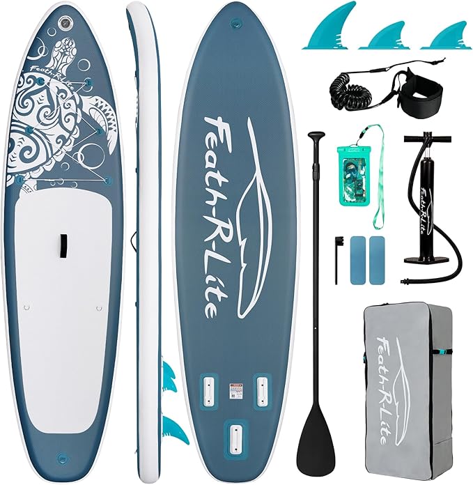 FEATH-R-LITE Inflatable Paddle Board Stand Up Paddleboards for Adults SUP with Premium Accessories Pump, Adjustable Paddl...