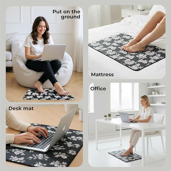 Grounding Mat for Feet - Grounding Well Mat with Anti-Slip Surface - Improves Sleep,Energy and Ailments, Reduces Stress - Complete Earthing Pad for Bed, Desk, or Chair