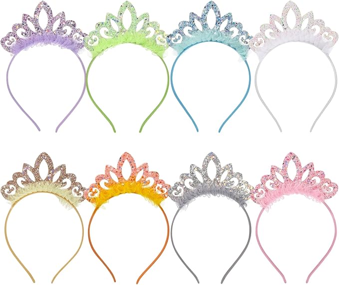 Zifengcer Birthday crown，8 Pack Princess Crown Headband, Glitter Sequin Crown Headband, Shiny Tiaras and Crowns Hair Acces...