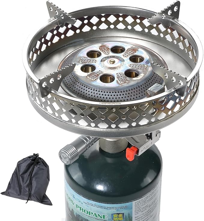 CAMPINGMOON Portable Propane Camping Canister Top Stove with Burner Grate Pot Stand PG-4/PG-4ST (Gas fuel not included)