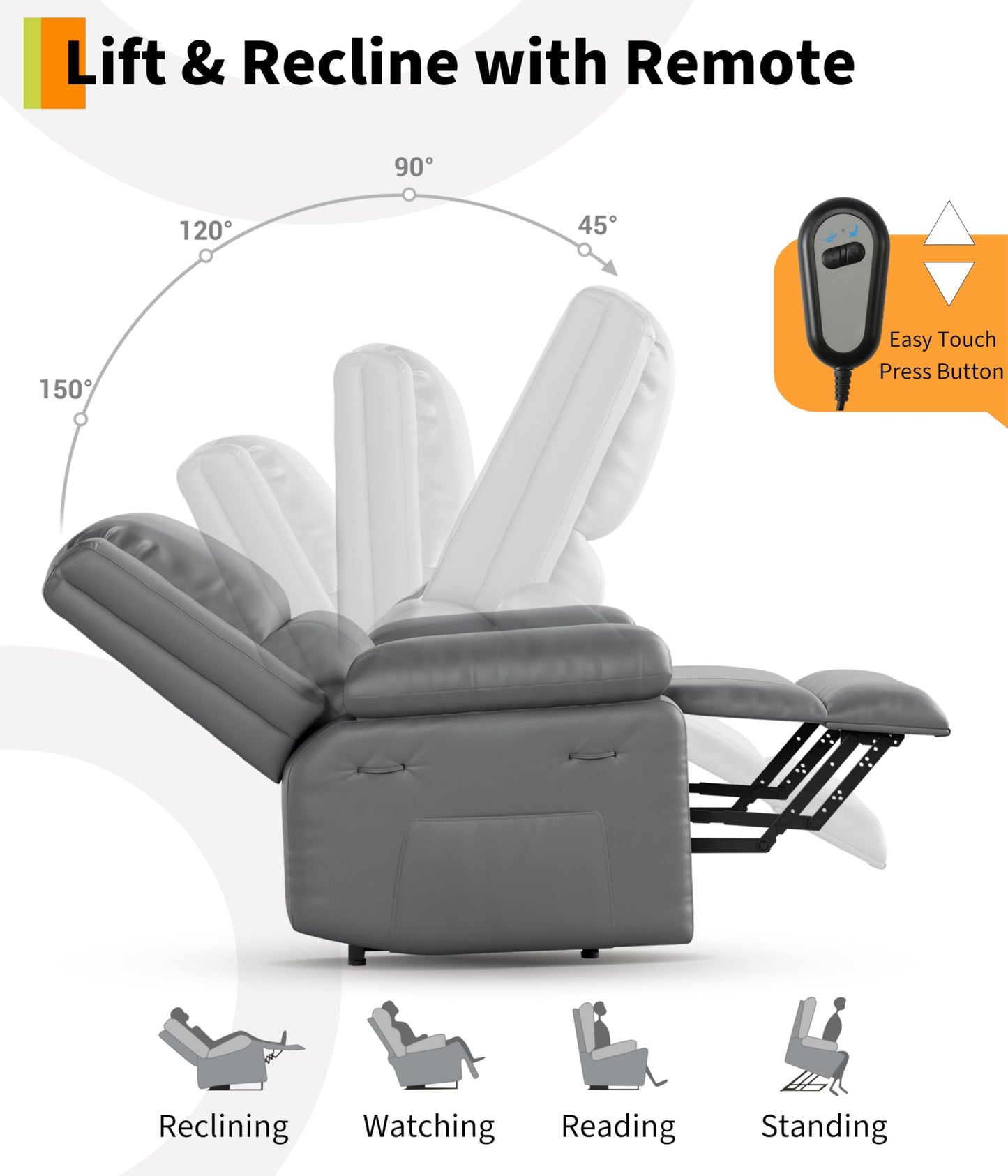 Garvee Power Lift Recliner Chair - Heat and Massage, PU Leather Electric Lift Recliner for Elderly & Mobility Impaired，Reclining Sofa with Side Pocket for Living Room