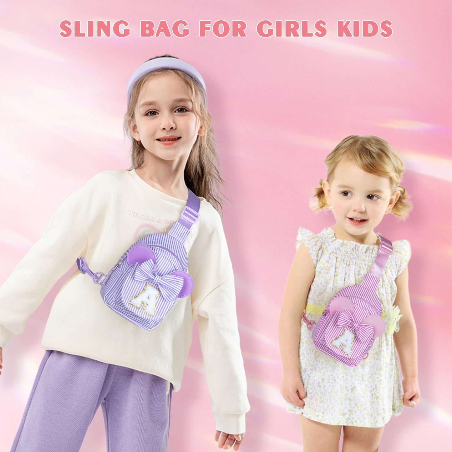 QLOVEA Birthday Gifts for Girls, Sling Bags for Girl Kid Travel, Birthday Gifts for 3 4 5 6 7 8 9 Year Old Girls Small Initial Pink Cross Fanny Packs Sling Bag for Daughter Gift (Pink T)