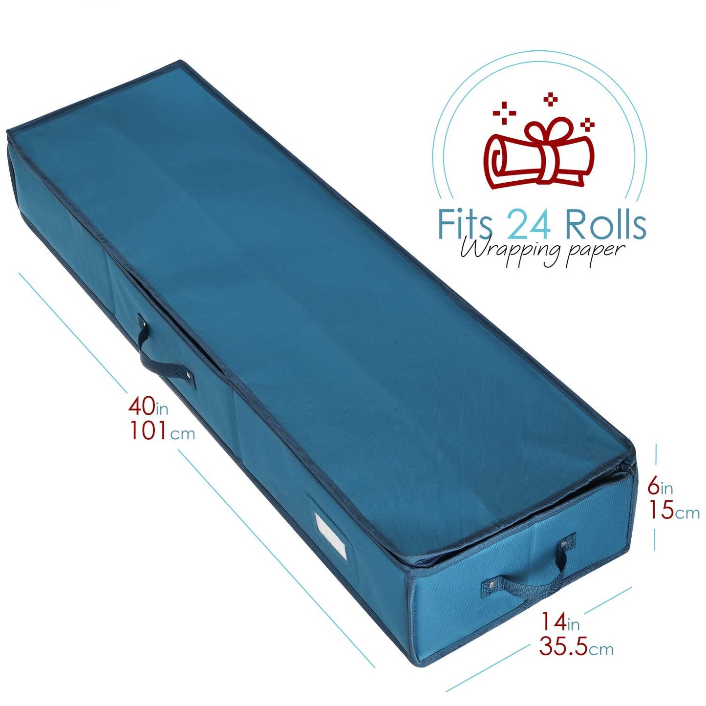 Hearth & Harbor Wrapping Paper Storage Container - Christmas Storage Bag with Interior Pockets - Gift Wrap Organizer Fits Up to 22 Rolls of 40" - Tear Proof, Blue