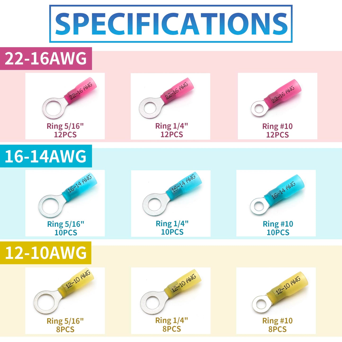 90Pcs Heat Shrink Wire Connectors Electrical Kit - Oiojuct Marine Automotive Wiring Crimp Terminals Assortment, Waterproof Ring Electrical Butt Connector