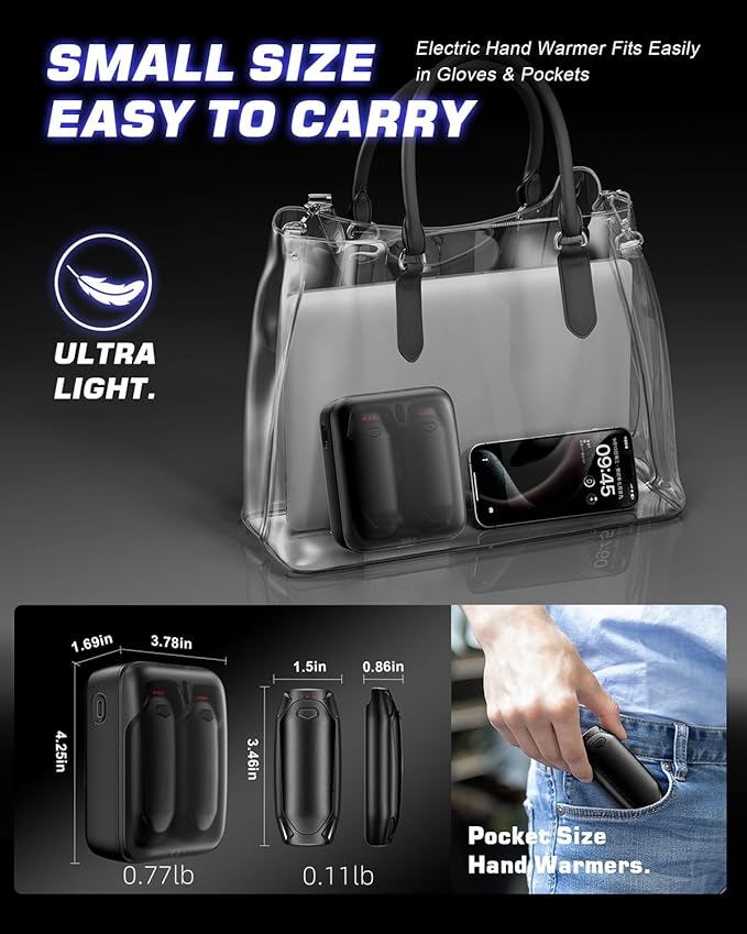 Kesguar Hand Warmers Rechargeable - 2 Pack 14000mAh AI Electric Hand Warmers with Charging Case, Magnetic 2 in 1 Pocket Handwarmers, Portable Heater Gifts for Women/Men/Golf/Camping/Hunting