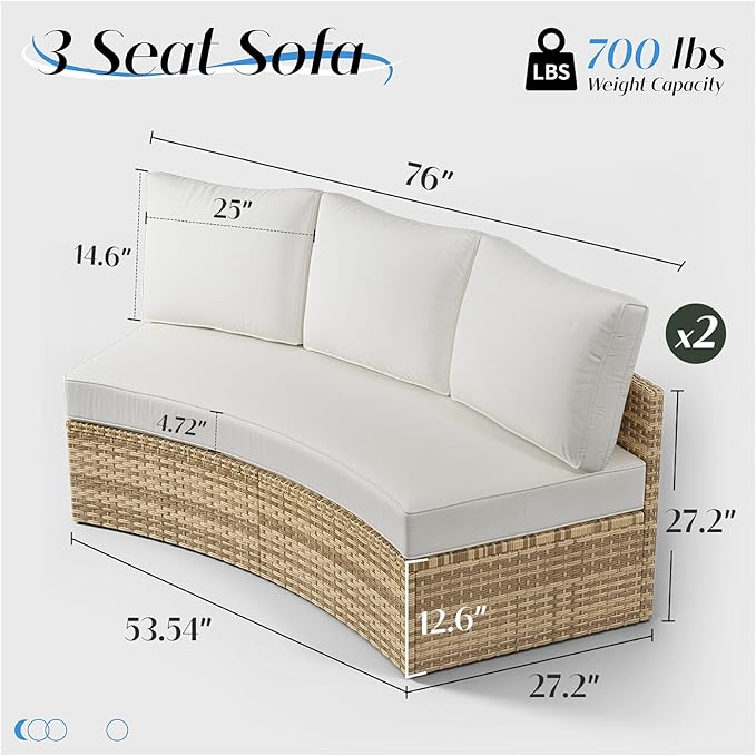 Patio Furniture Sets, 6 Piece Half-Moon Sectional Round Sofa Set, Outdoor Patio Furniture with Cushions for Beach, Pool, Balcony, Beige