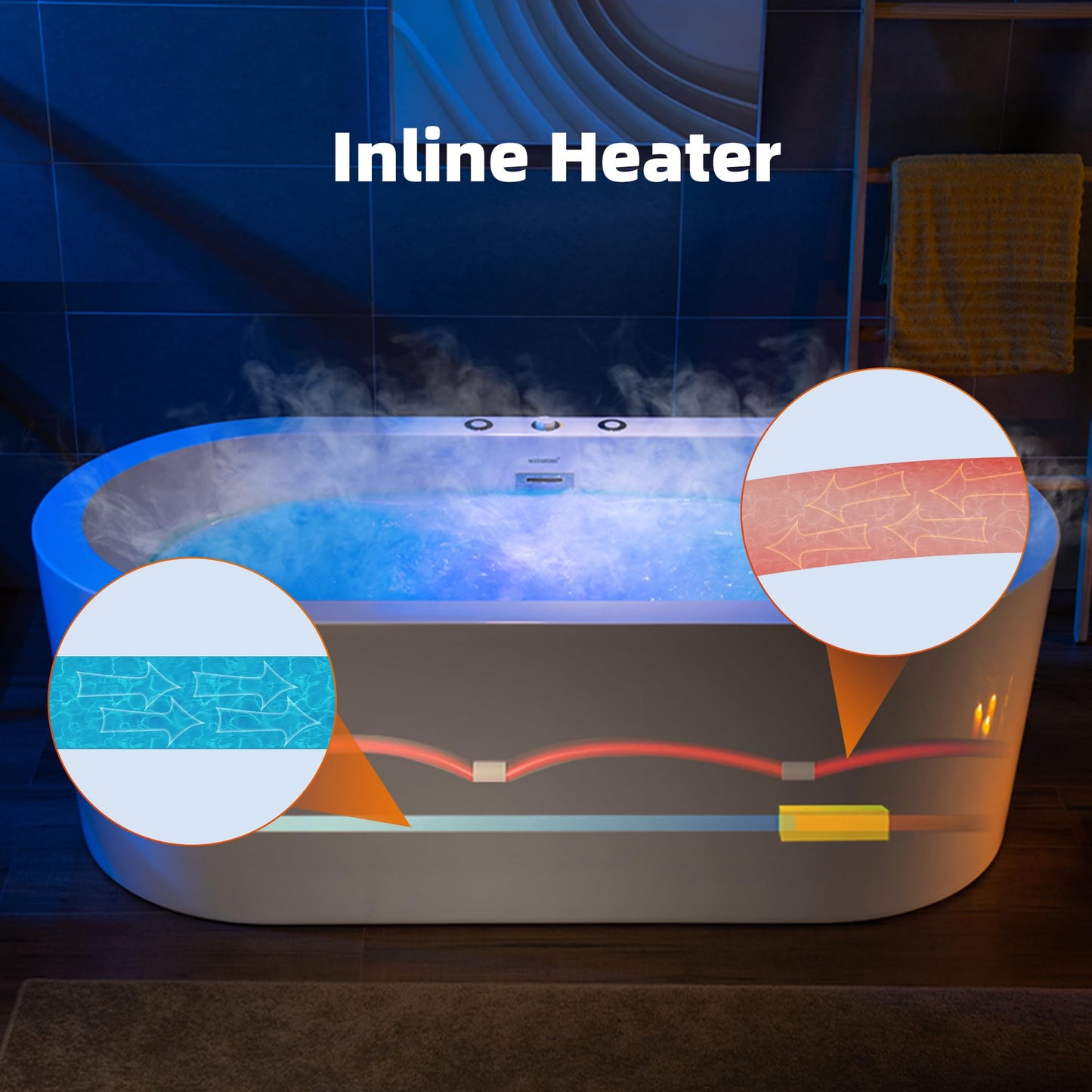 WOODBRIDGE 66-1/2" x 31-7/8" Whirlpool Water Jetted and Air Bubble Freestanding Heated Soaking Combination Bathtub,BJ-200