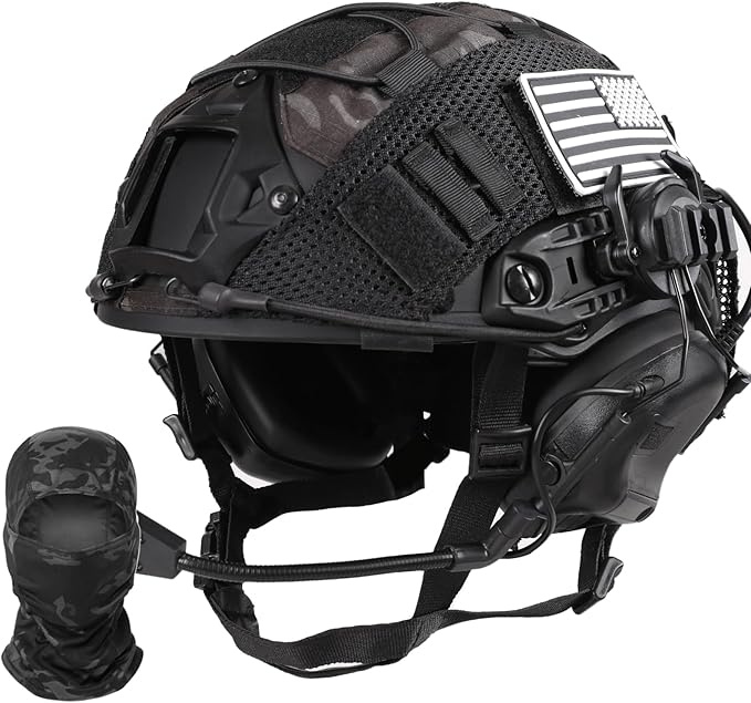 TUMHUTS Tactical Helmet with Headset,Adjustable Helmet with Helmet Cover and Fcae Mask for Cosplay Military Tactical Airso...