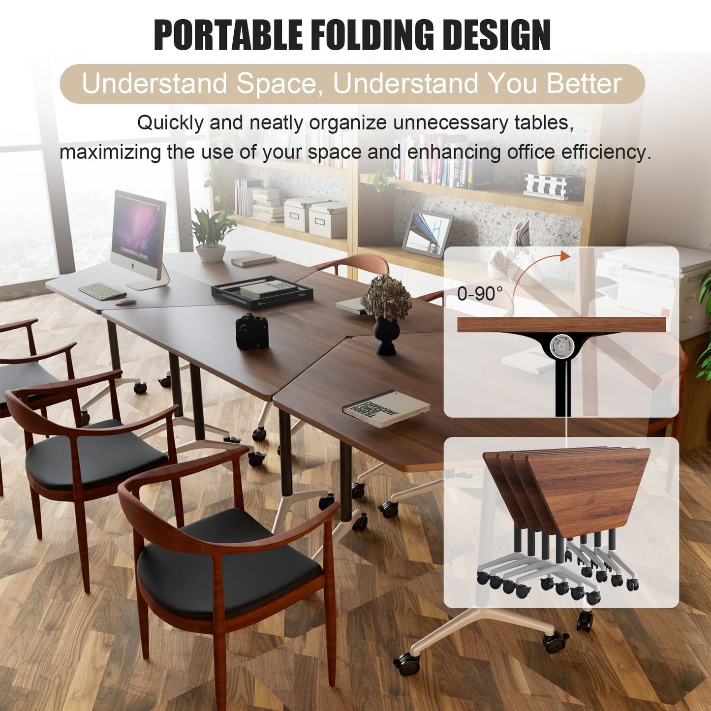 Folding Conference Room Tables Modular Office Conference Table,Mobile Training Table Rolling Seminar Tables with Wheels,Easy to Assemble,Modern Flip Top Meeting Seminar Table for Office,classr (10)