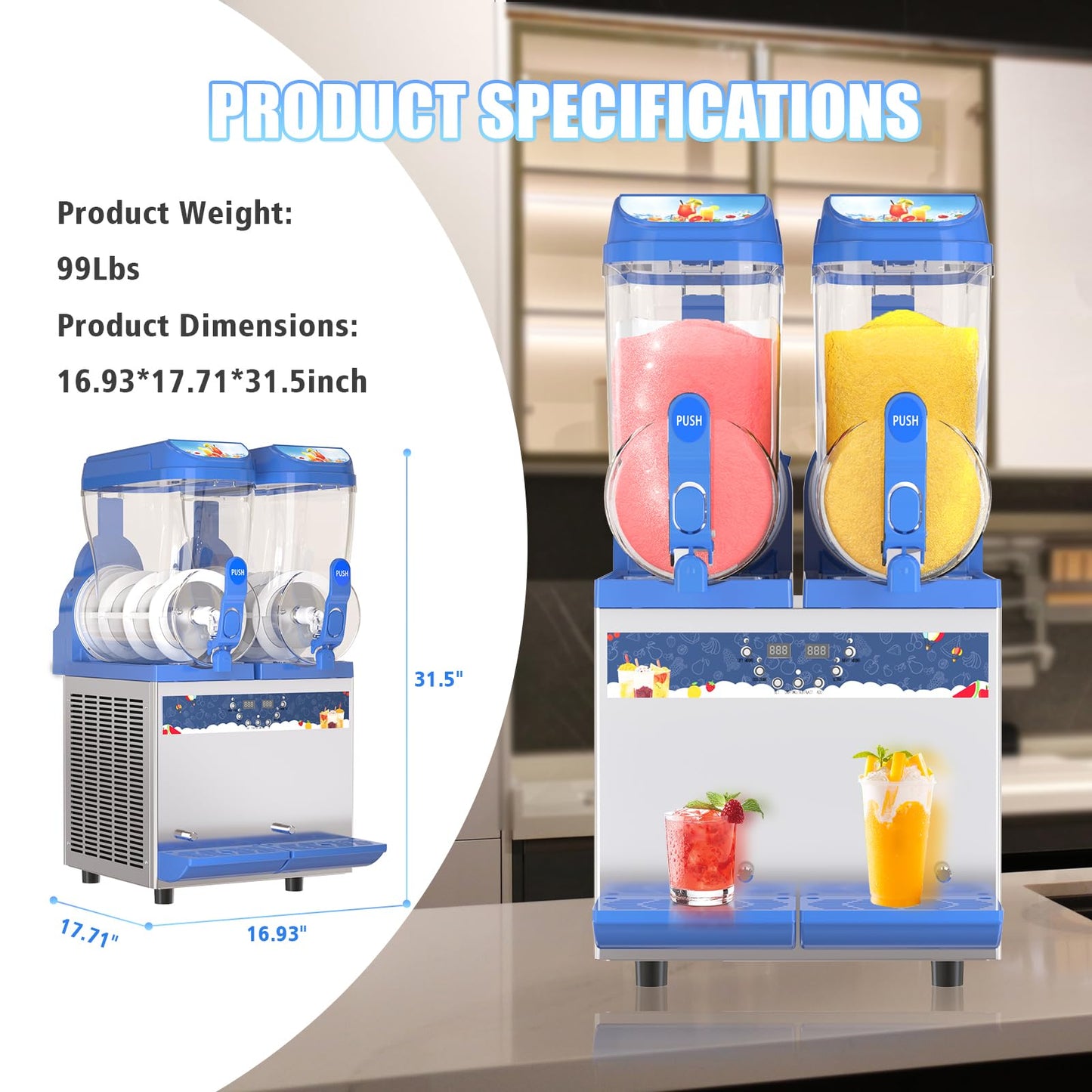 AnyDoor Commercial Slushy Machine - 1000W 30L Tanks Slush Maker Machine 304 Stainless Steel Commercial Margarita Machines Efficient Cooling ETL Approval Slushie Maker for Bars Cafes Restaurants