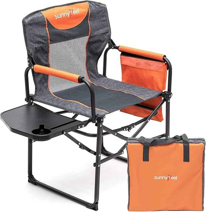 SUNNYFEEL Camping Directors Chair, Heavy Duty,Oversized Portable Folding Chair with Side Table, Pocket for Beach, Fishing,...