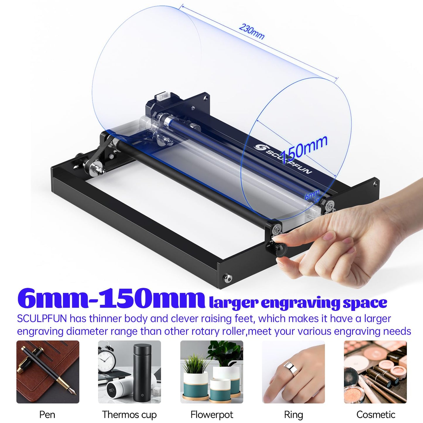 SCULPFUN Laser Rotary Roller, Laser Engraver Y-axis Rotary Module for Engraving Machine, 360° Engraving Cylindrical Objects Cans, Compatible with Most Laser Engraving Machines