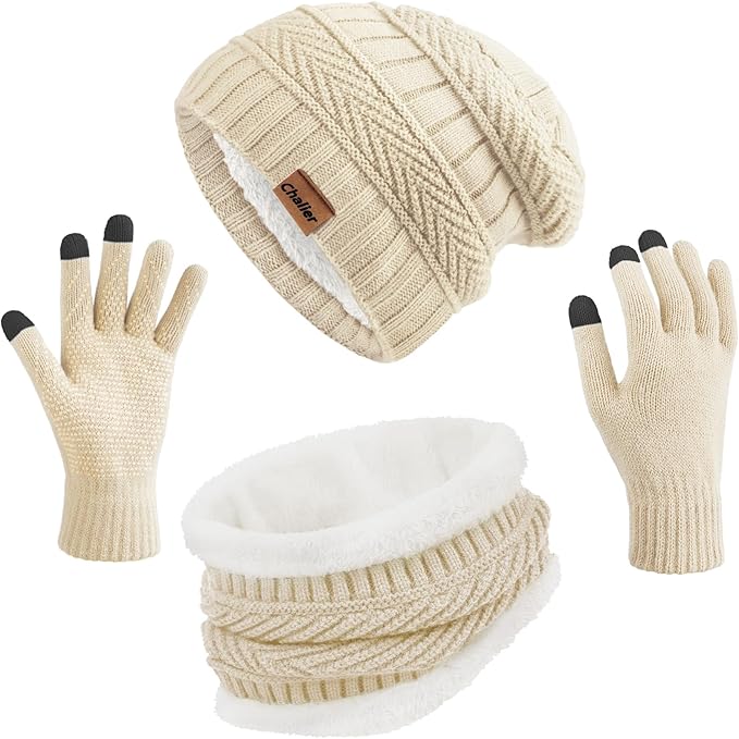 Winter Hats for Women Beanie Hat Warm Thick Knit Skull Cap Hat and Scarf Gloves Sets