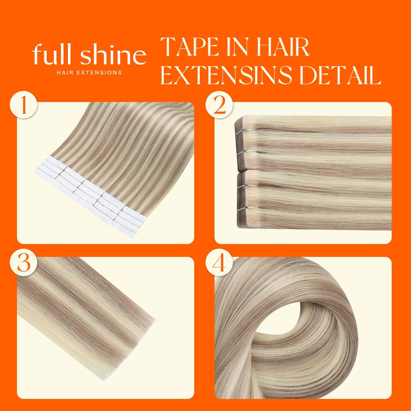 Full Shine Injection Tape in Hair Extensions Human Hair Highlighted Blonde 14Inch Color 18 Ash Blonde and 613 Blonde Machine Vir