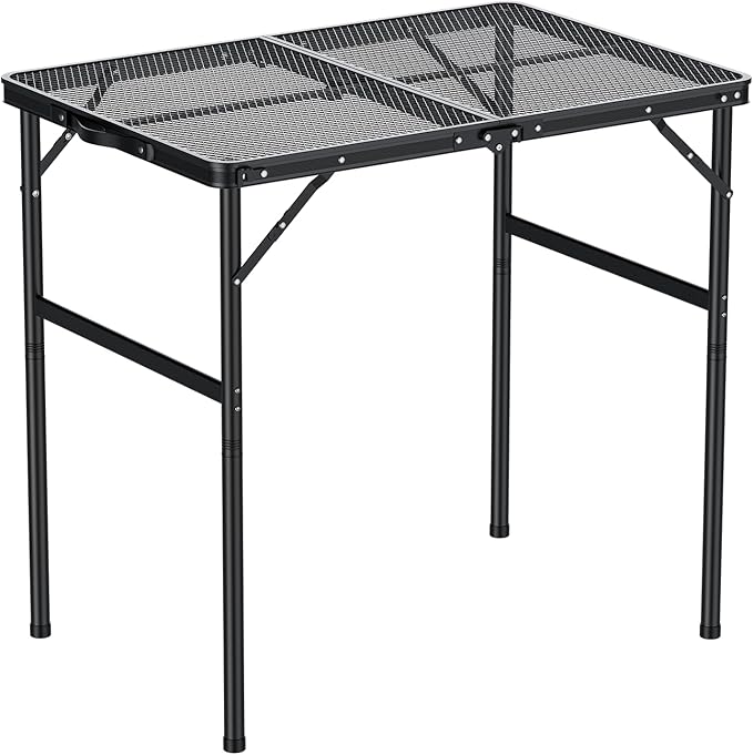 GARLLEN Folding Grill Table, 2-Height Adjustable Folding Camping Table with Heat-Resistant Wider Tabletop, Portable Alumin...