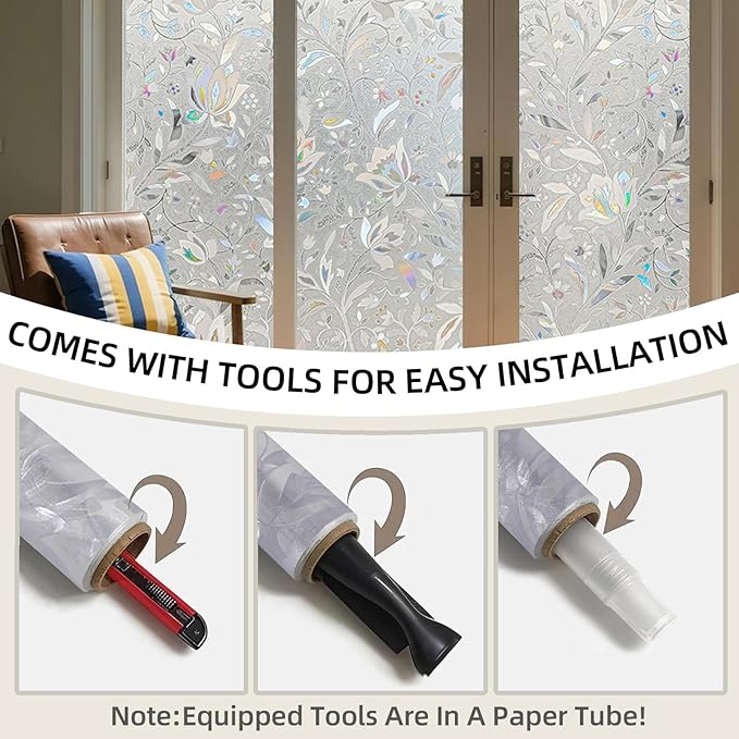 Frosted Glass Window Privacy Film Decorative, Bathroom Window Privacy Film for Glass Windows Cover, Static Cling, Removable, Reusable, Anti-UV, Heat Blocking, with Tools 35x157inch