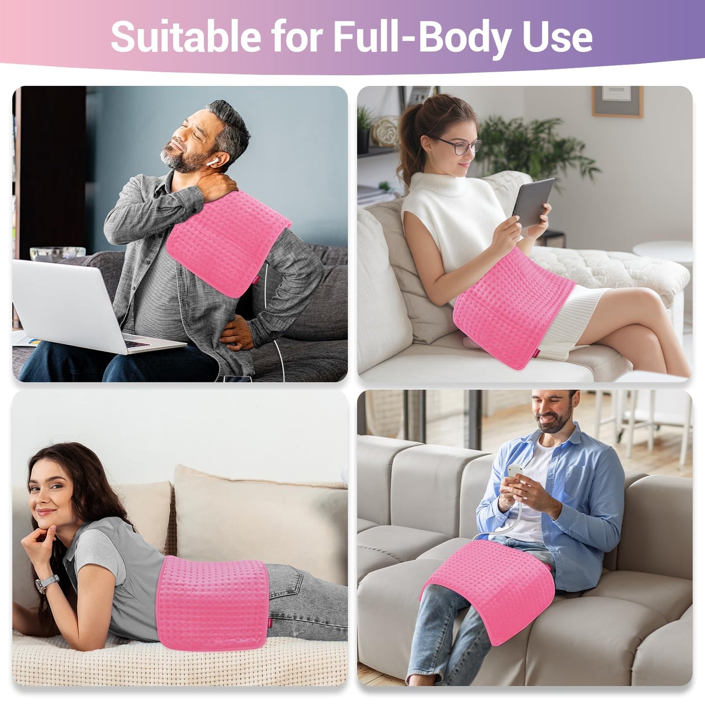 Comfytemp Heating Pad for Back Pain Relief - Electric Heating Pad for Period Cramps, Moist/Dry Heat, Birthday Gifts for Mom, 3 Heat Settings, 2H Auto Off, Machine Washable (12" x24", Pink)