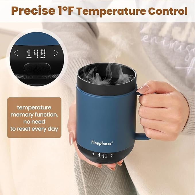 Happiness Smart Heated Coffee Mug,16oz Rechargeable Electric Self Heating Temperature Control Coffee Cup