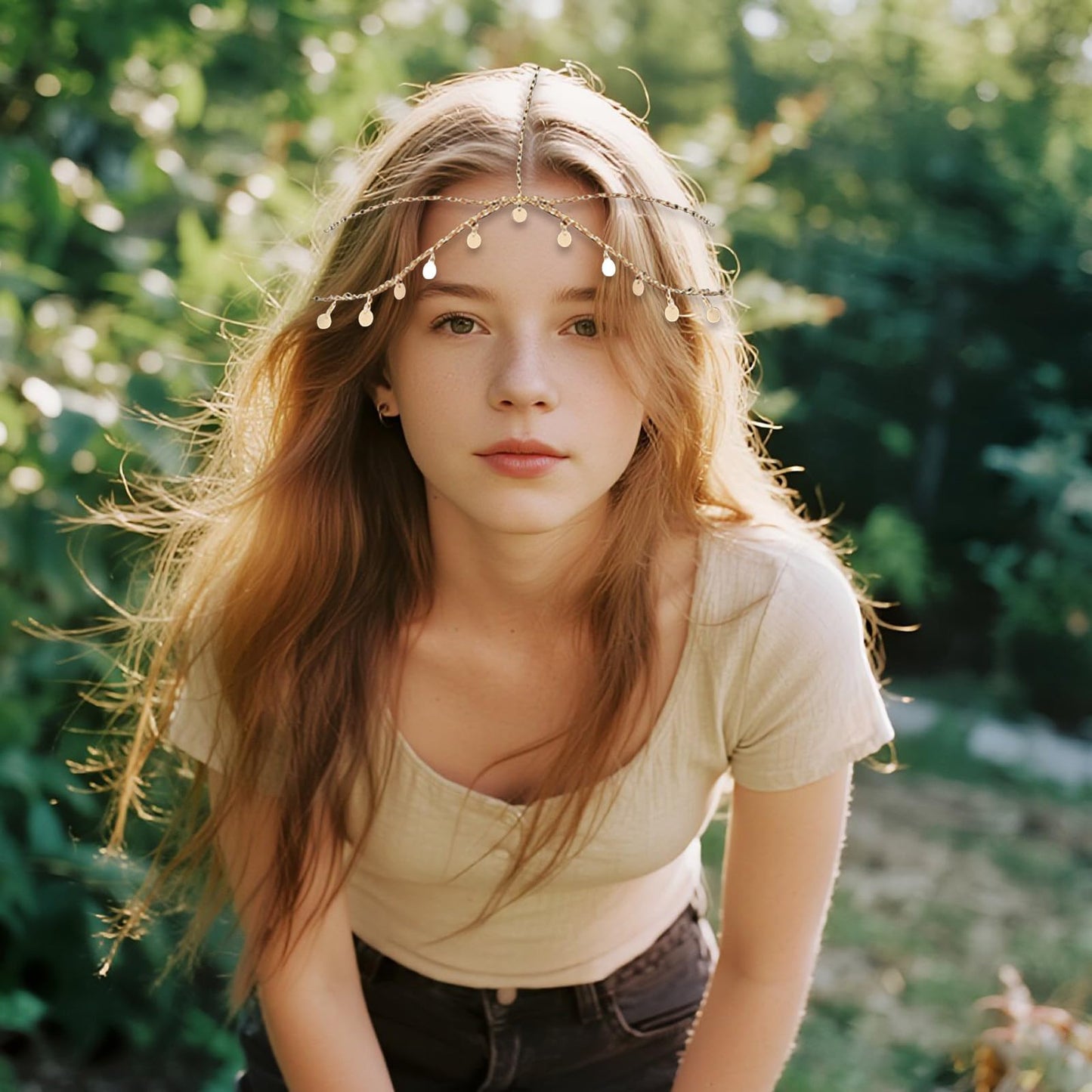 starfa lab Gold Sequins Head Chain Jewelry,Festival Prom Costume Hair Accessories,Bridal Layered Hair Chain,Fashion Headbands He