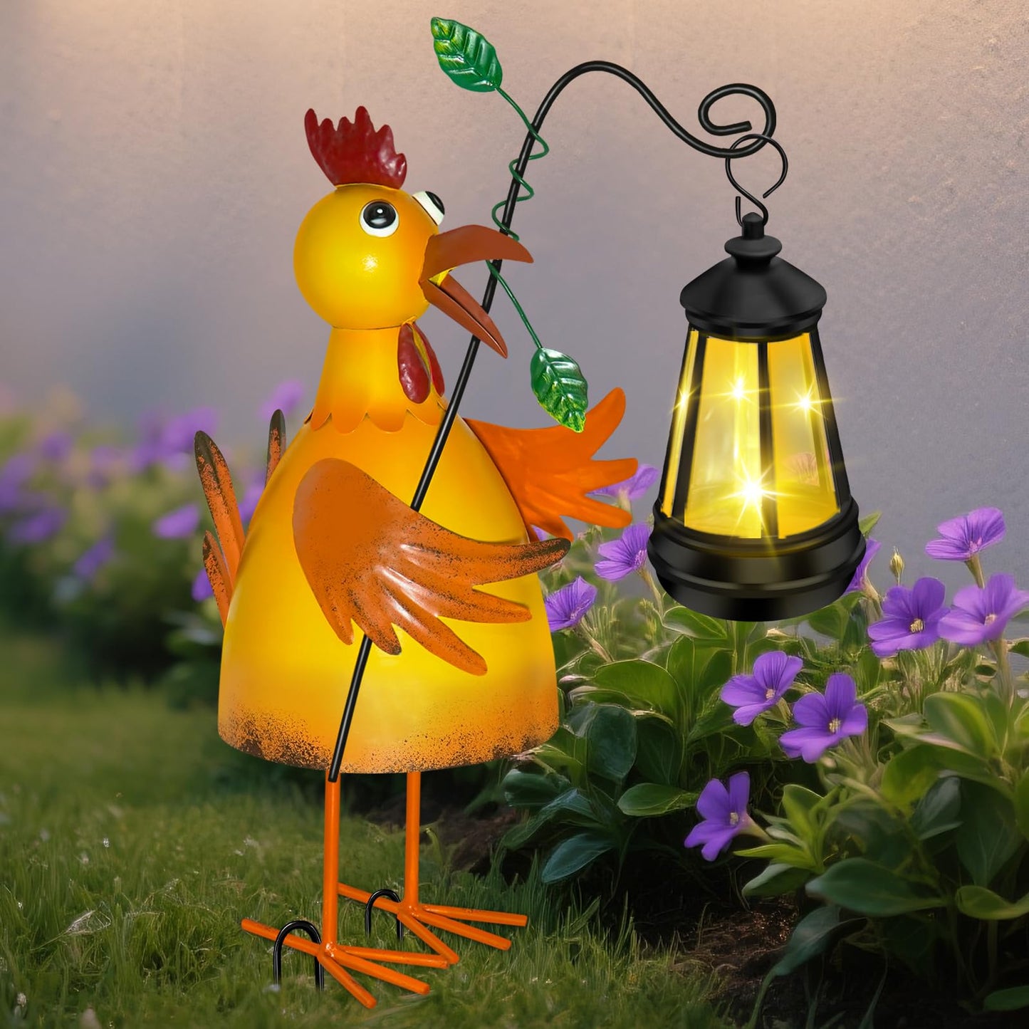 ostritec Solar Garden Decor Outdoor Statue, Metal Chicken with Solar Lantern for Outdoor, Yard, Patio Decor, Unique Birthday Gifts for Women Mom Grandma Cute Housewarming Gifts