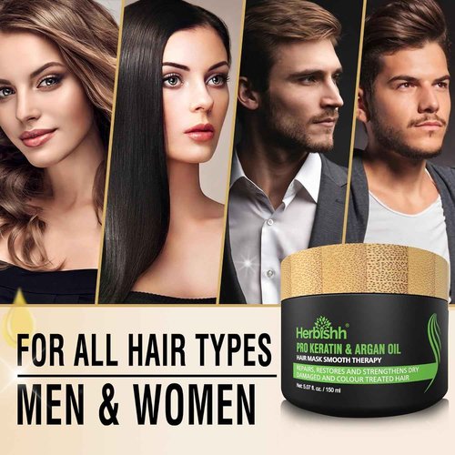 Combo Pack - Herbishh Shampoo for Gray Hair + Argan Intense Hair Mask - Long-lasting Dye Shampoo, Colors in Minutes - 500 Ml - Stimulates Dry, Frizzy Hair (Light Brown)