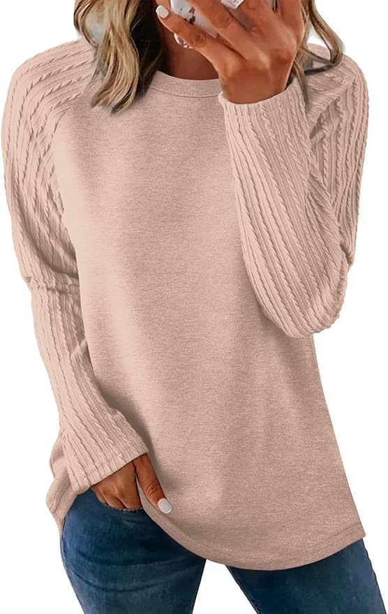 OFEEFAN Long Sleeve Shirts for Womens Fall Fashion 2025 Crewneck Oversized Sweatshirt Tunic Tops to Wear with Leggings