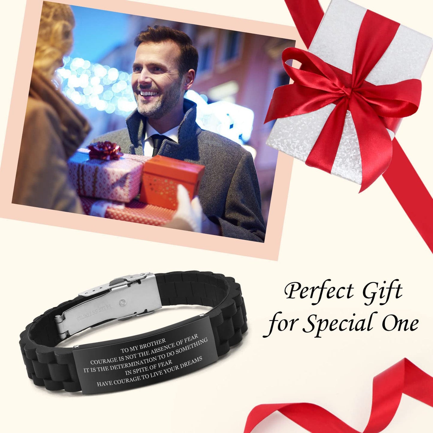 MEALGUET to My Brother Gift Bracelet Men Inspirational Message Engraved Always Remember You are Braver Wristband Gift Idea for E