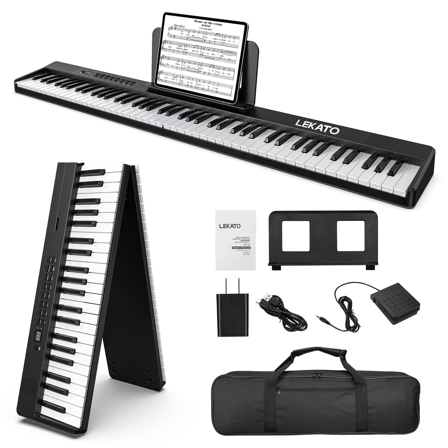 LEKATO FP-10 Portable Piano Keyboard for Beginners 88 Keys Folding Digital Piano with Sustain Pedal Foldable Electric Piano Keyboard with Semi Weighted Wood Grain Key Suitable for Midi Bluetooth