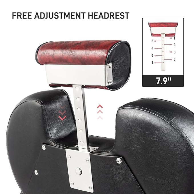 OmySalon All Purpose Hydraulic Barber Chair Recline 360 Degree Swivel Height Adjustable Heavy Duty Hairdresser Chair Beauty Salon Spa Tattoo Styling Barbershop Equipment Black & Red