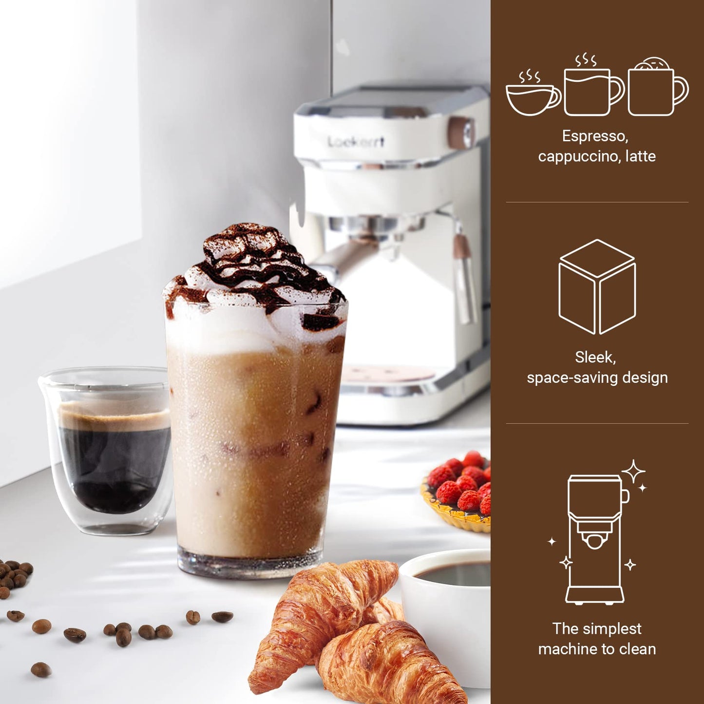 Espresso Machine, Expresso Coffee Machines for Home, 20 Bar Cafetera Espresso with Milk Frother Steam Wand, Compact Small Coffee Maker for Latte and Cappuccino (Pear White, Stainless Steel, Gift)