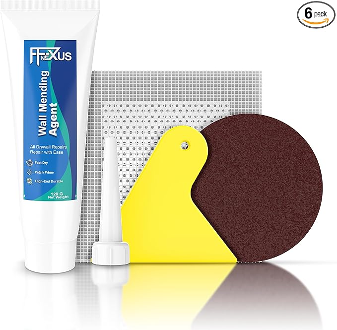 Drywall Repair Kit – 120 g Fast Dry Putty Tube with 2 × 2″ Wall Patch Mesh, Scraper & 2 × P180 Sandpapers | Quick-Dry Spackle & Sheetrock Crack Filler for Wall, Ceiling & Plaster Hole Repair